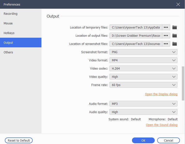 sgpremium settings output