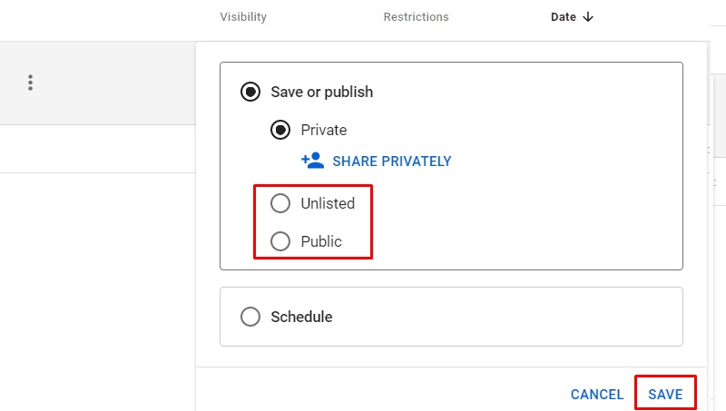 how to save unlisted vs private