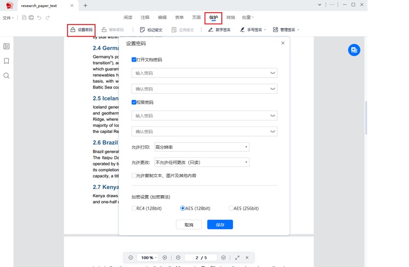 保护 PDF