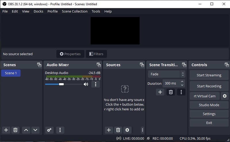 obs studio main interface