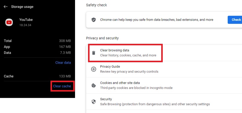 clear cache and cookies