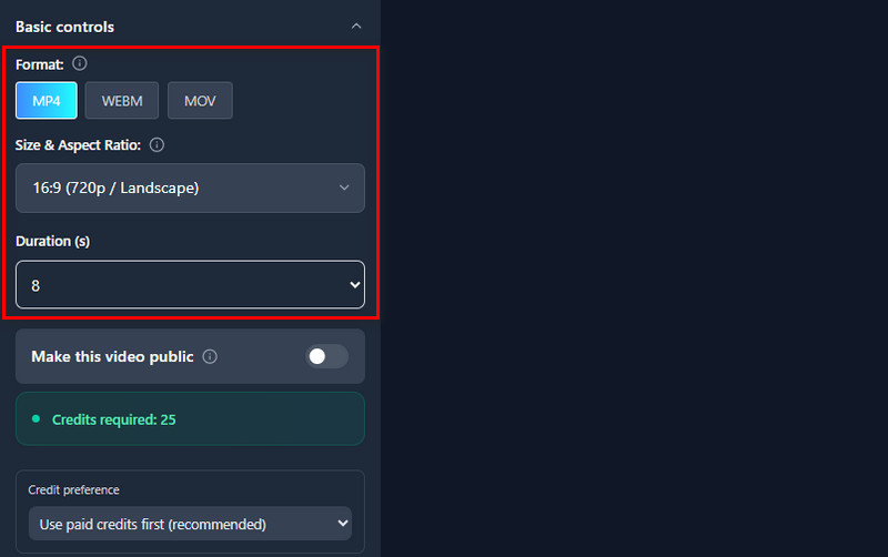 select format, ratio, and duration