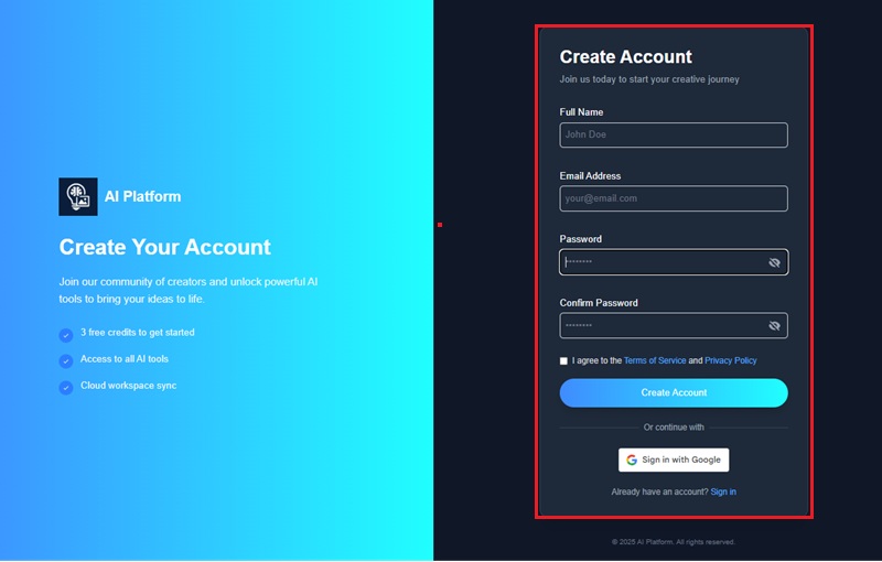 register an account