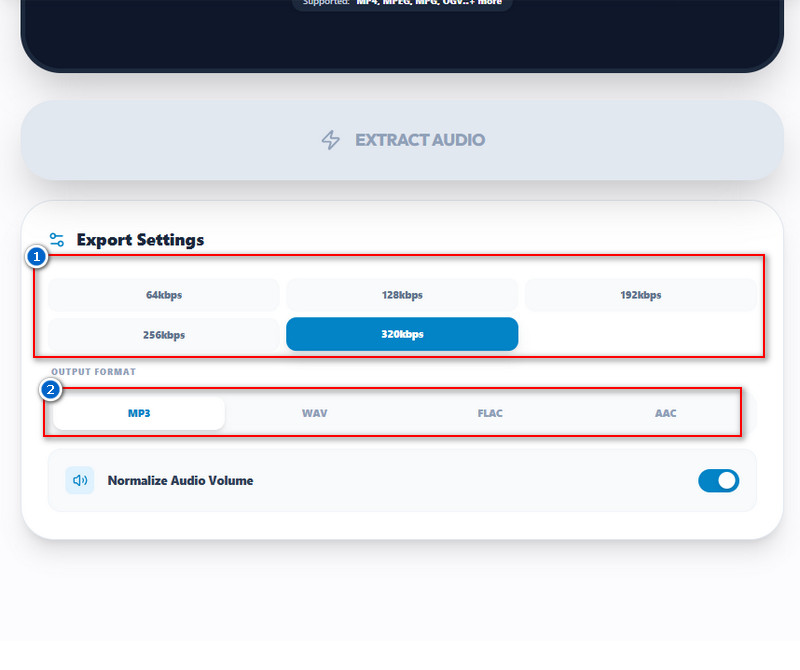 choose export settings